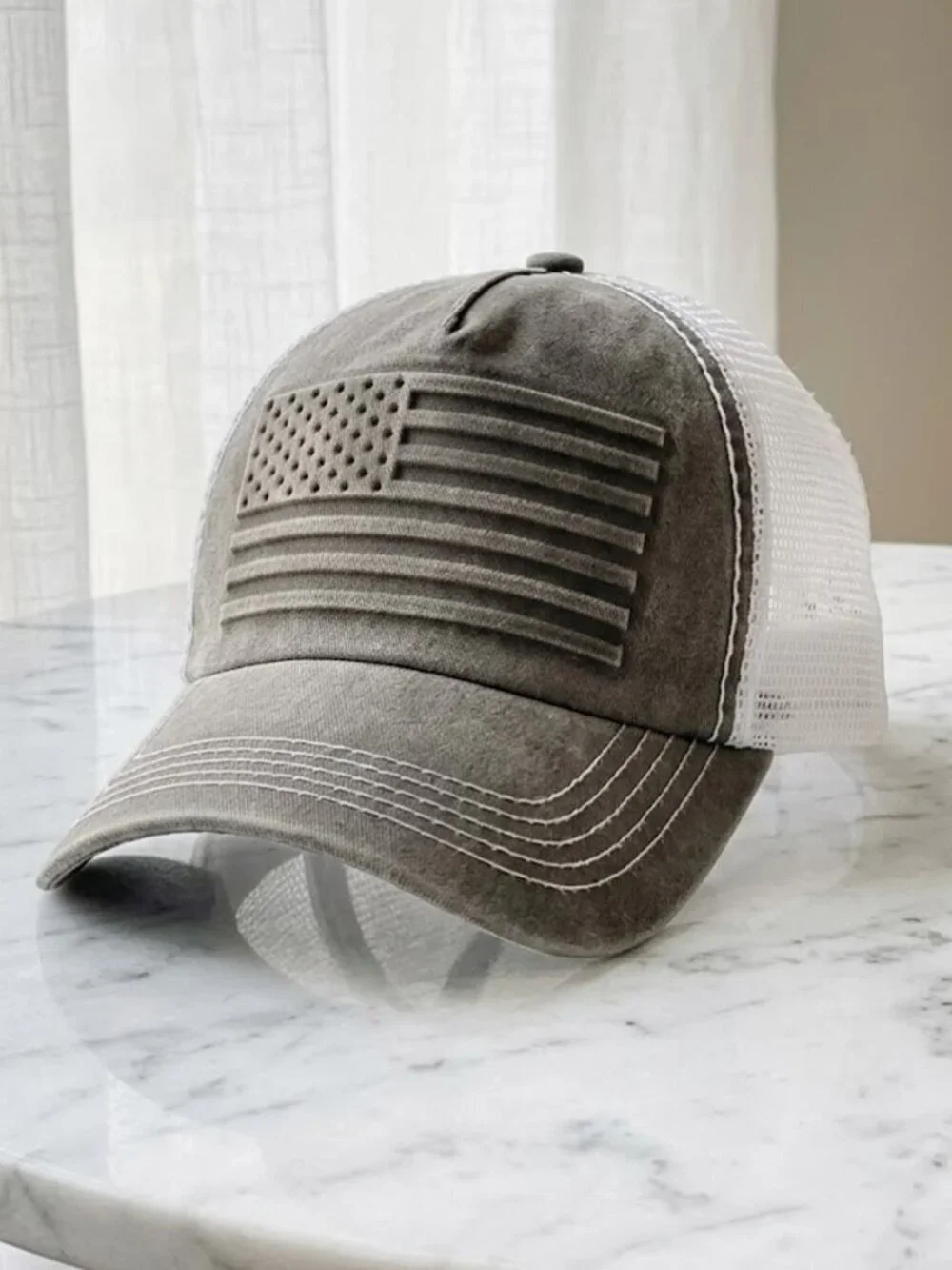 Grey Ladies American Flag Mesh Trucker Hat